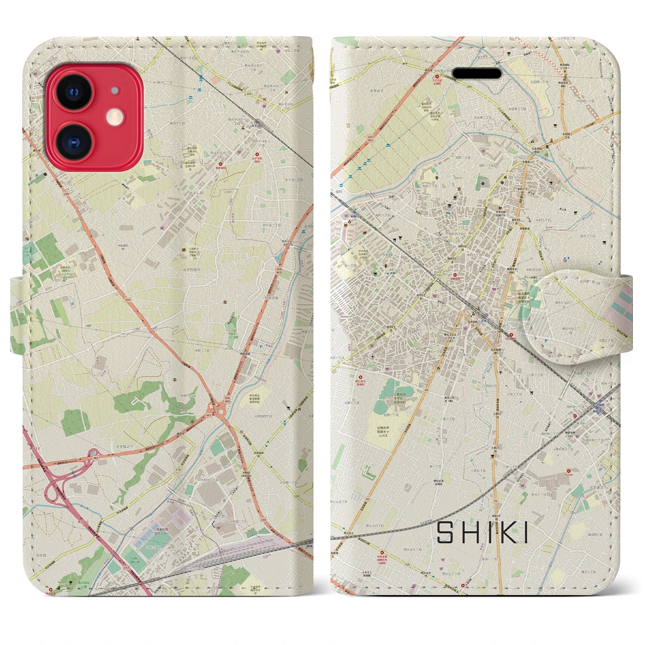 【志木】地図柄iPhoneケース（手帳両面タイプ・ナチュラル）iPhone 11 用
