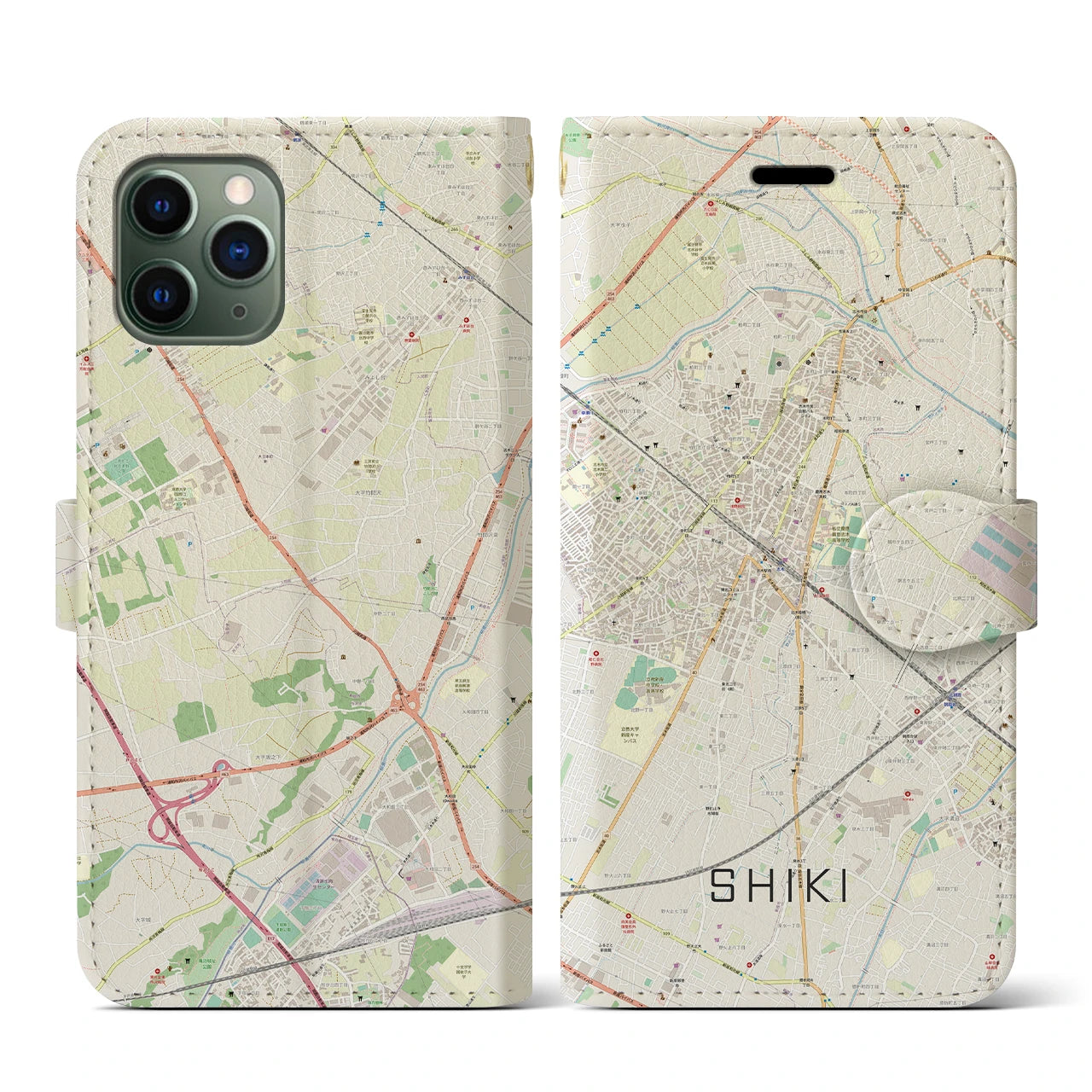 【志木】地図柄iPhoneケース（手帳両面タイプ・ナチュラル）iPhone 11 Pro 用