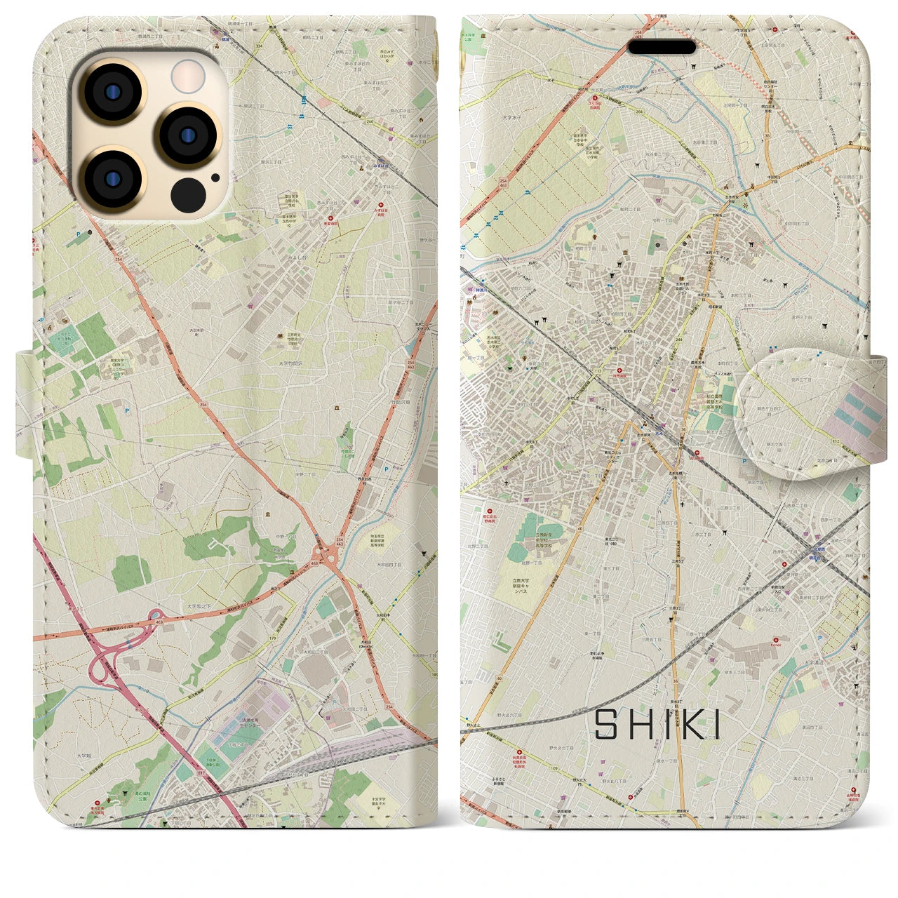 【志木】地図柄iPhoneケース（手帳両面タイプ・ナチュラル）iPhone 12 Pro Max 用