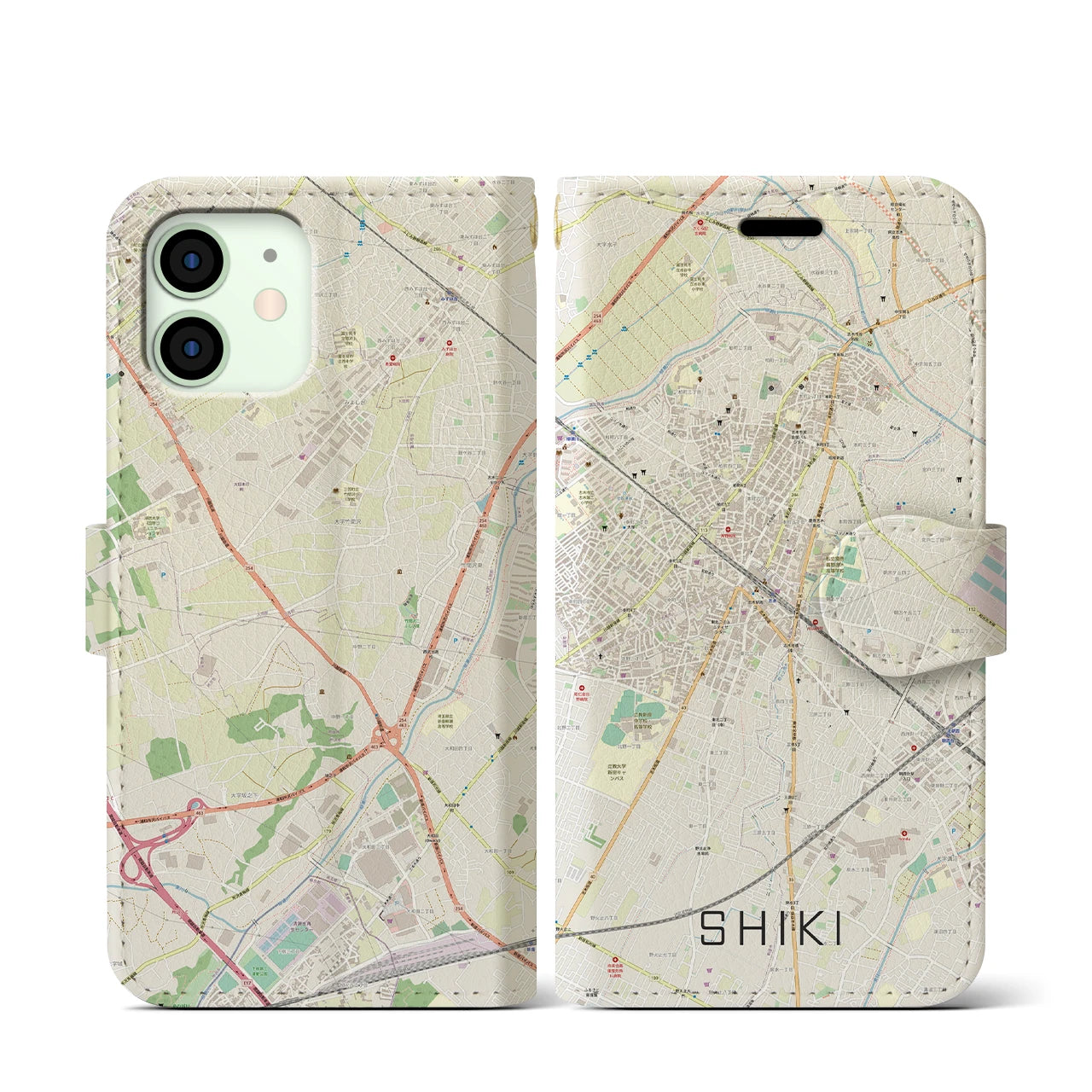 【志木】地図柄iPhoneケース（手帳両面タイプ・ナチュラル）iPhone 12 mini 用