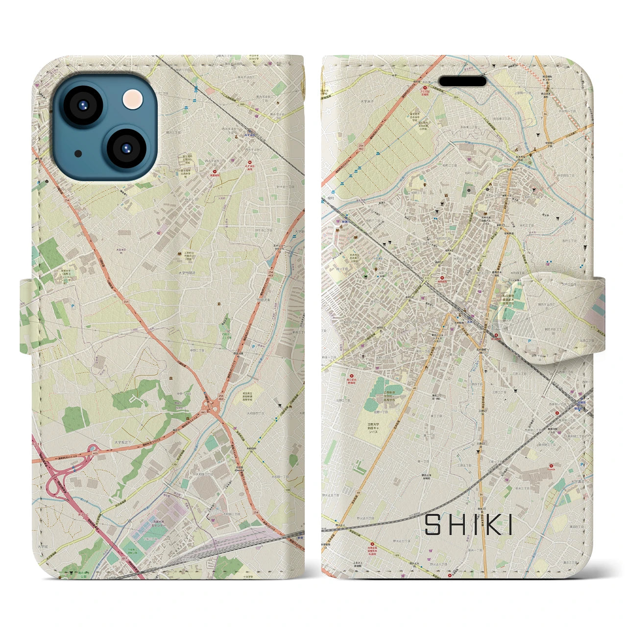 【志木】地図柄iPhoneケース（手帳両面タイプ・ナチュラル）iPhone 13 用