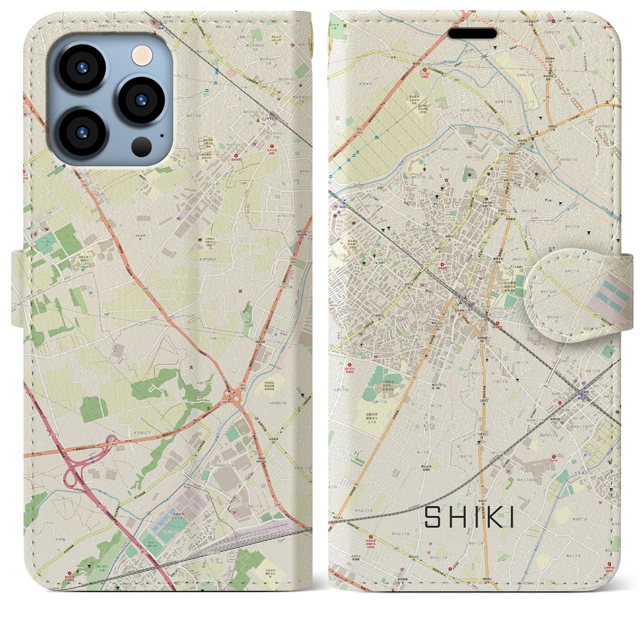 【志木】地図柄iPhoneケース（手帳両面タイプ・ナチュラル）iPhone 13 Pro Max 用