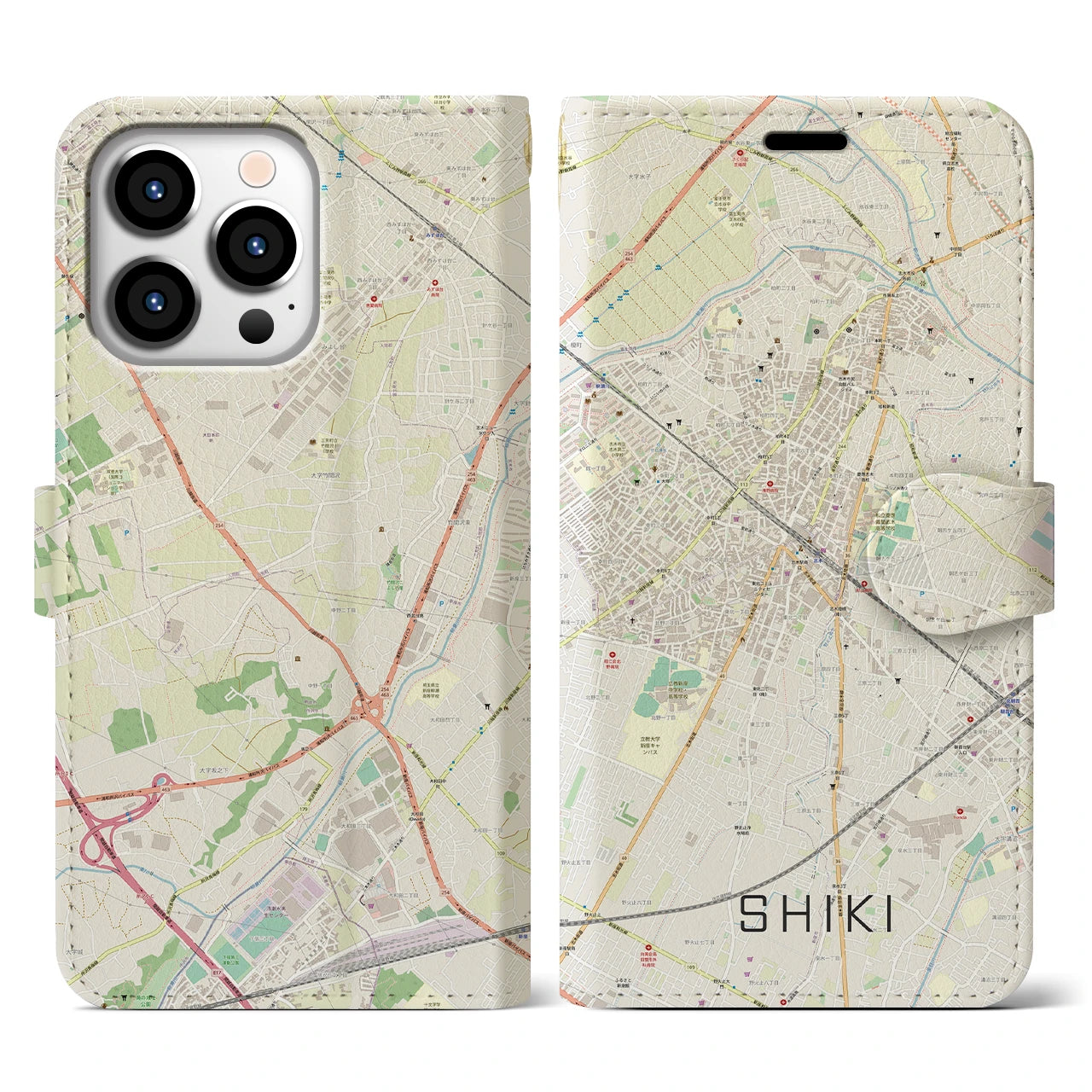 【志木】地図柄iPhoneケース（手帳両面タイプ・ナチュラル）iPhone 13 Pro 用