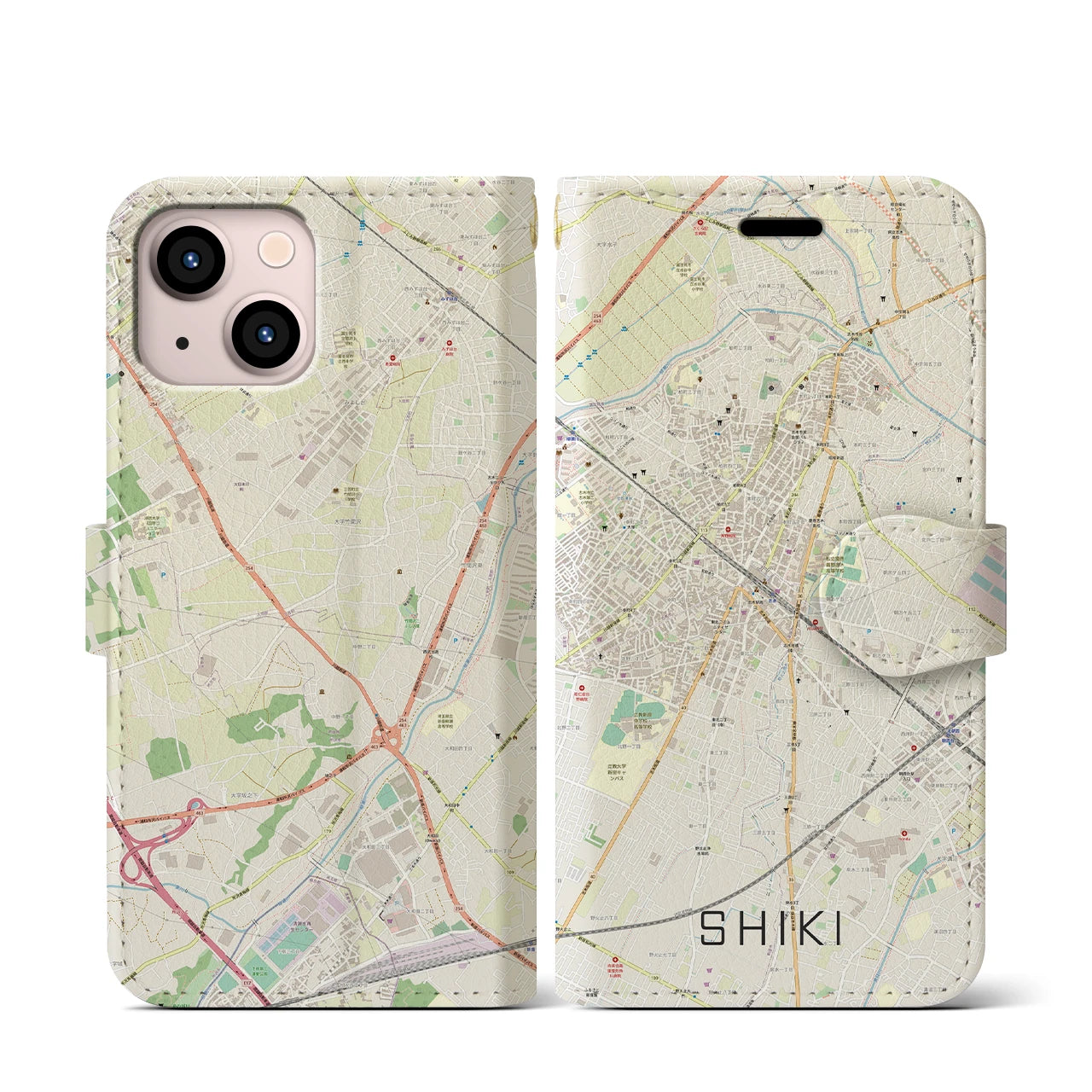 【志木】地図柄iPhoneケース（手帳両面タイプ・ナチュラル）iPhone 13 mini 用