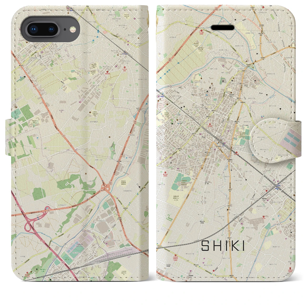 【志木】地図柄iPhoneケース（手帳両面タイプ・ナチュラル）iPhone 8Plus /7Plus / 6sPlus / 6Plus 用