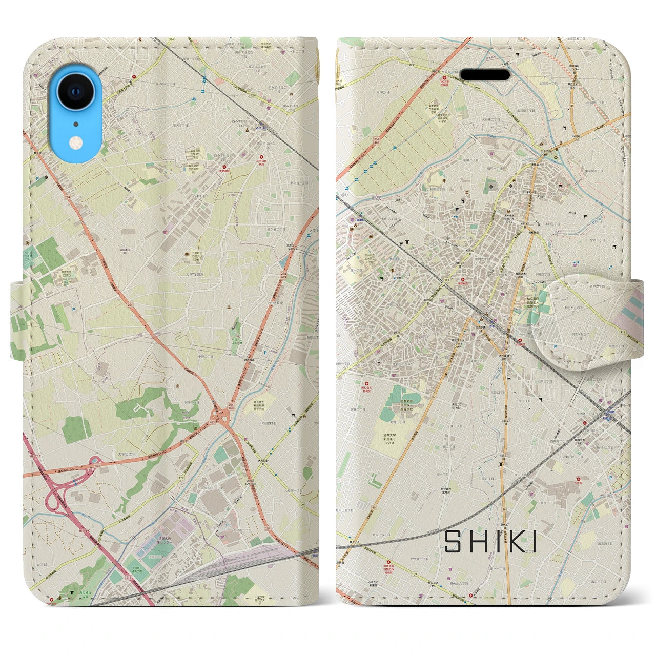 【志木】地図柄iPhoneケース（手帳両面タイプ・ナチュラル）iPhone XR 用