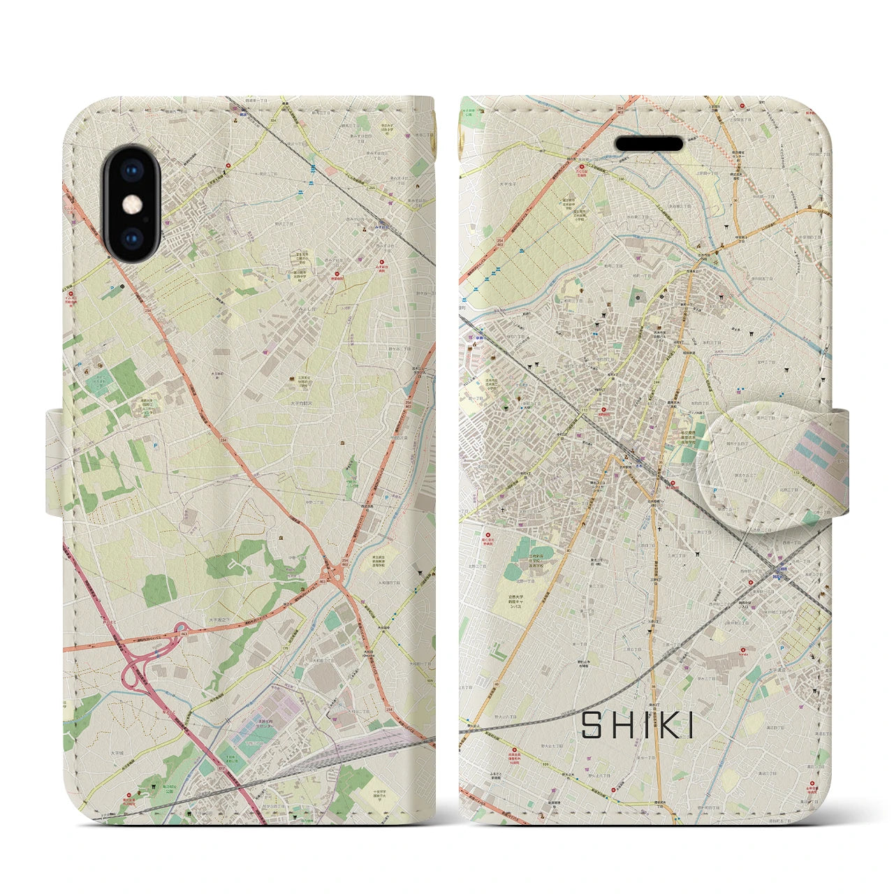 【志木】地図柄iPhoneケース（手帳両面タイプ・ナチュラル）iPhone XS / X 用