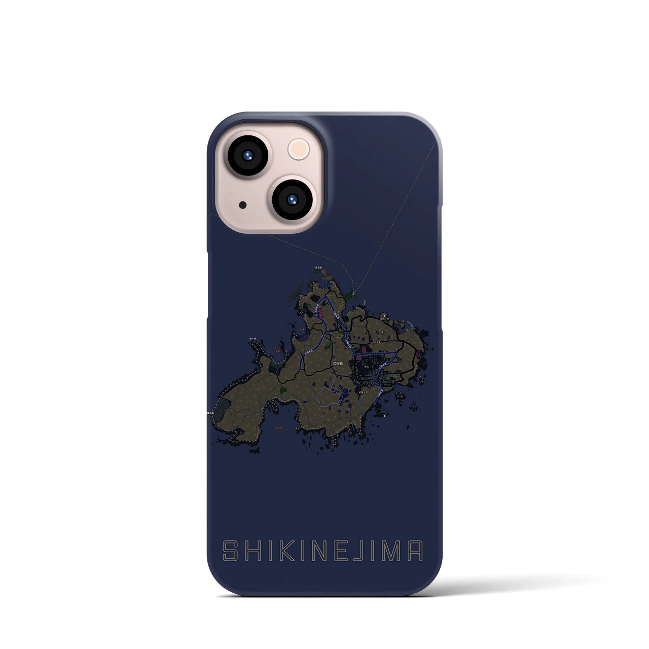 【式根島】地図柄iPhoneケース（バックカバータイプ・ブラック）iPhone 13 mini 用