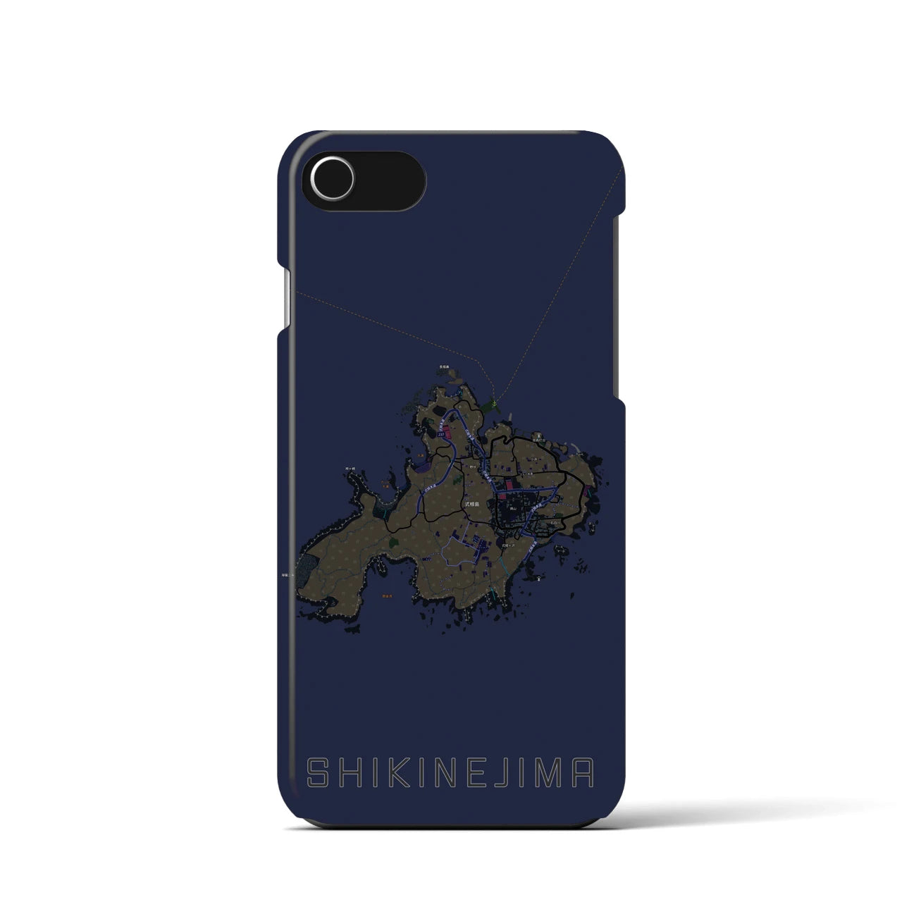 【式根島】地図柄iPhoneケース（バックカバータイプ・ブラック）iPhone SE（第3 / 第2世代） / 8 / 7 / 6s / 6 用
