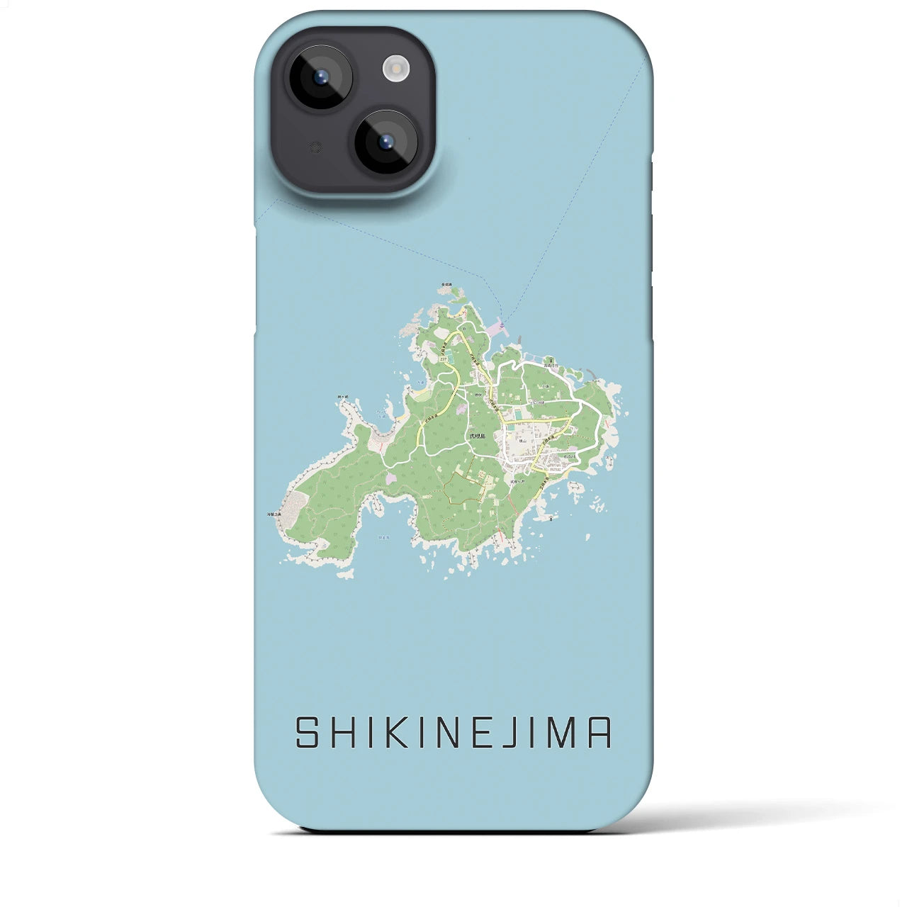 【式根島】地図柄iPhoneケース（バックカバータイプ・ナチュラル）iPhone 14 Plus 用