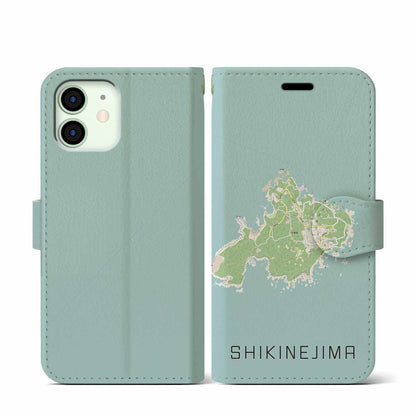 【式根島（東京都）】地図柄iPhoneケース（手帳タイプ）ナチュラル・iPhone 12 mini 用