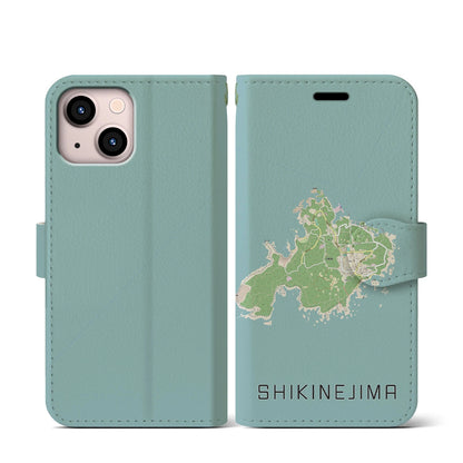 【式根島（東京都）】地図柄iPhoneケース（手帳タイプ）ナチュラル・iPhone 13 mini 用