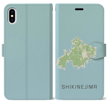 【式根島（東京都）】地図柄iPhoneケース（手帳タイプ）ナチュラル・iPhone XS Max 用