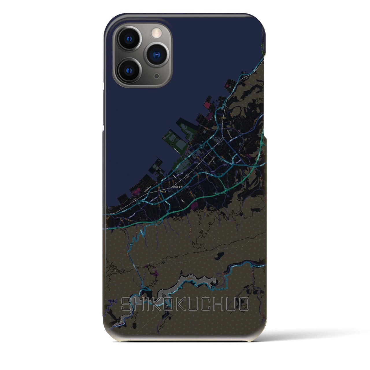 【四国中央】地図柄iPhoneケース（バックカバータイプ・ブラック）iPhone 11 Pro Max 用