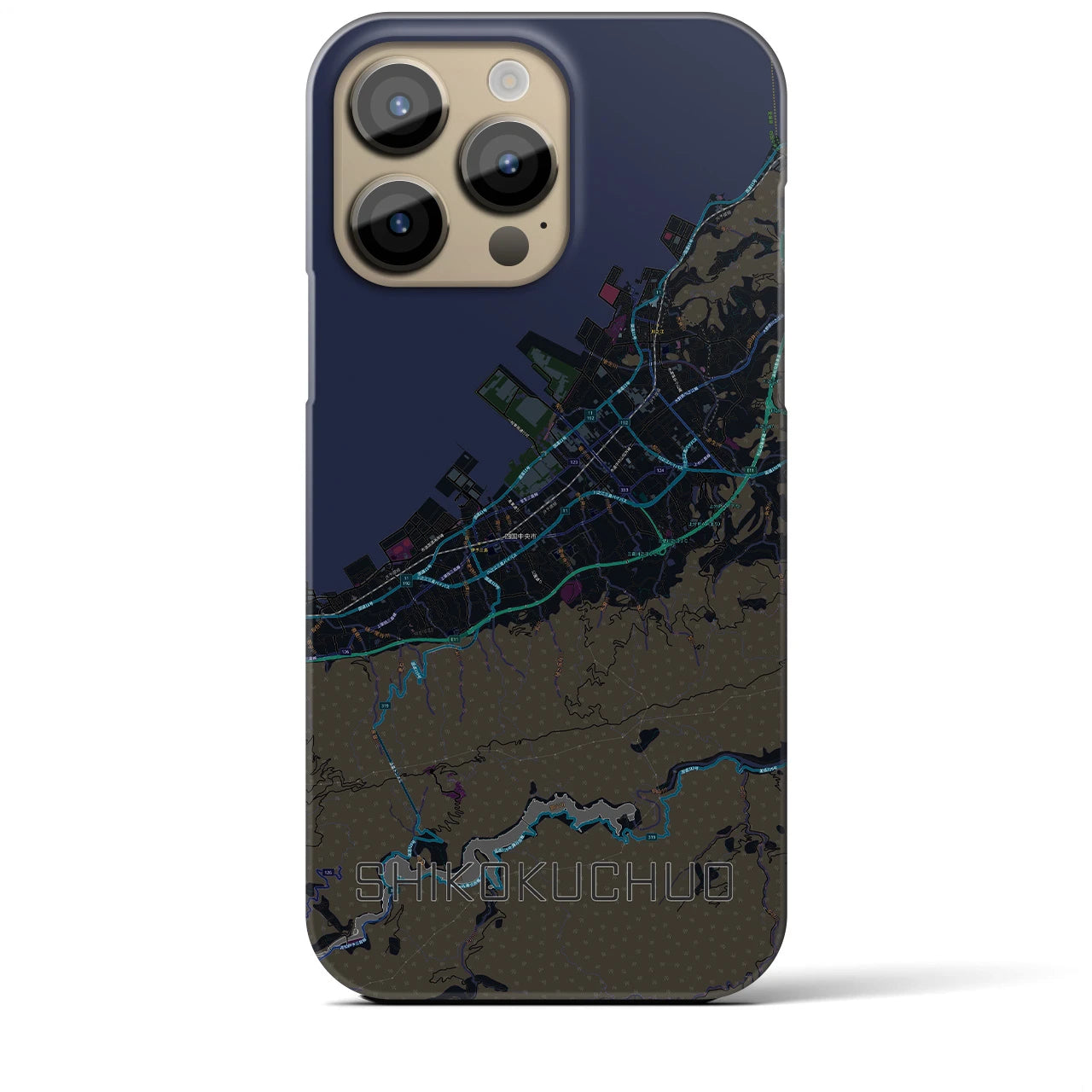 【四国中央】地図柄iPhoneケース（バックカバータイプ・ブラック）iPhone 14 Pro Max 用