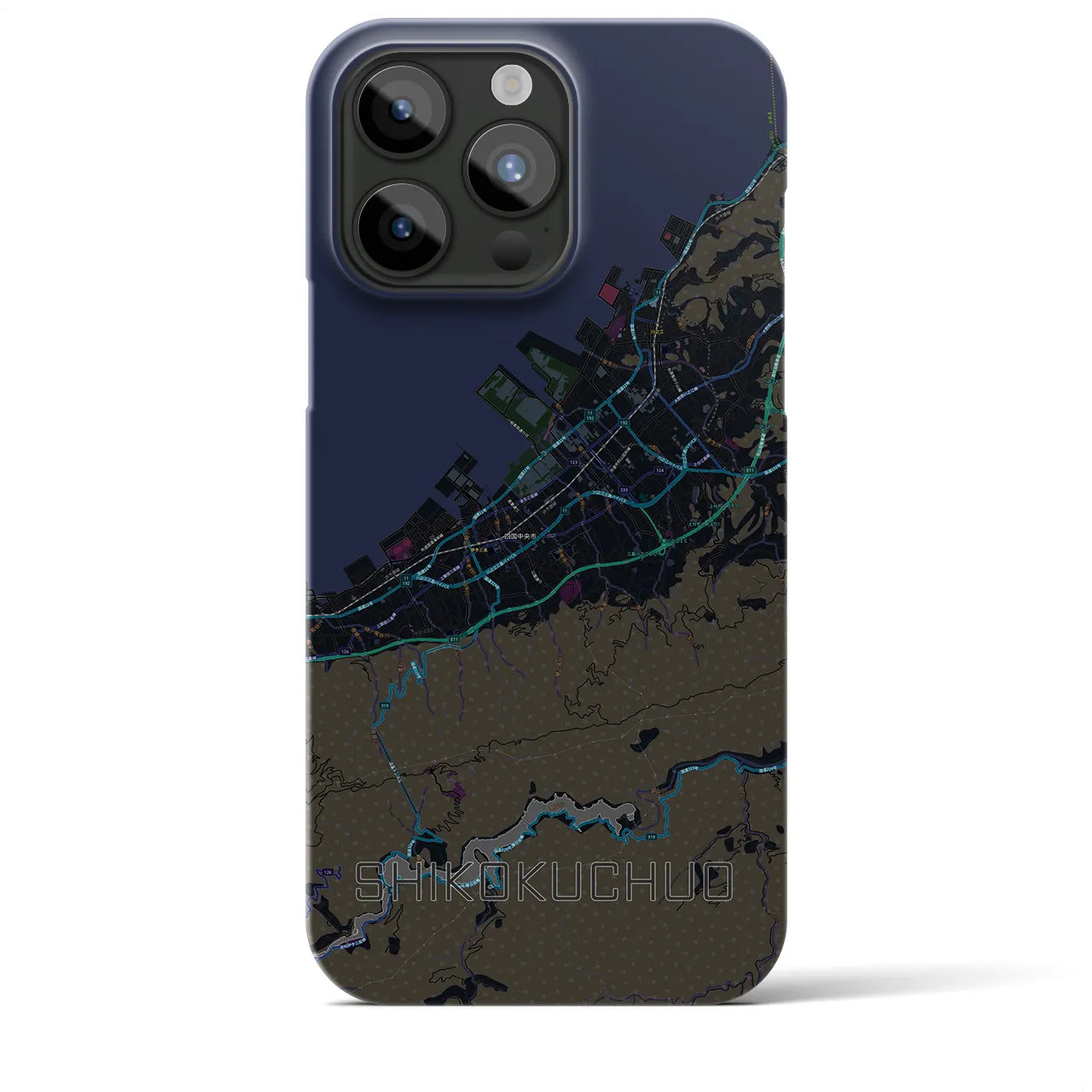 【四国中央】地図柄iPhoneケース（バックカバータイプ・ブラック）iPhone 15 Pro Max 用