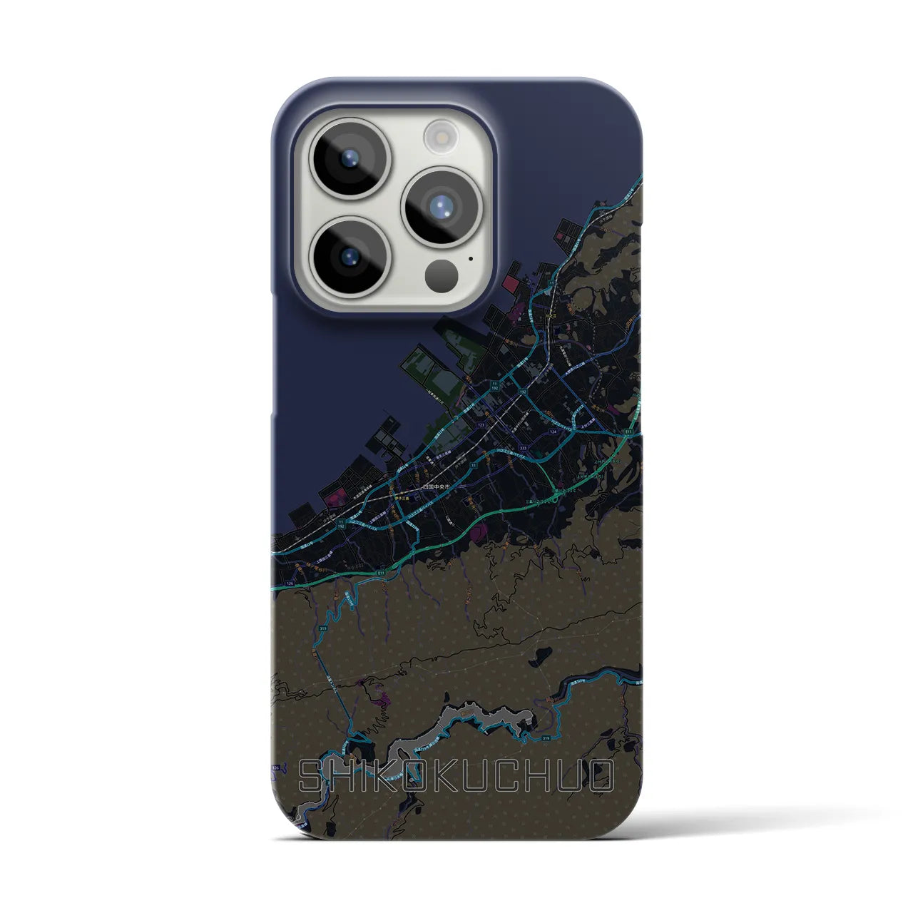 【四国中央】地図柄iPhoneケース（バックカバータイプ・ブラック）iPhone 15 Pro 用