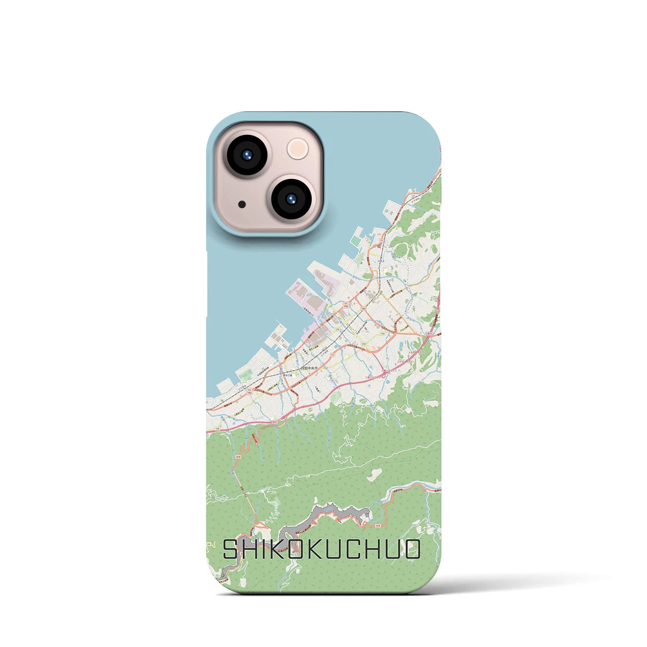【四国中央】地図柄iPhoneケース（バックカバータイプ・ナチュラル）iPhone 13 mini 用