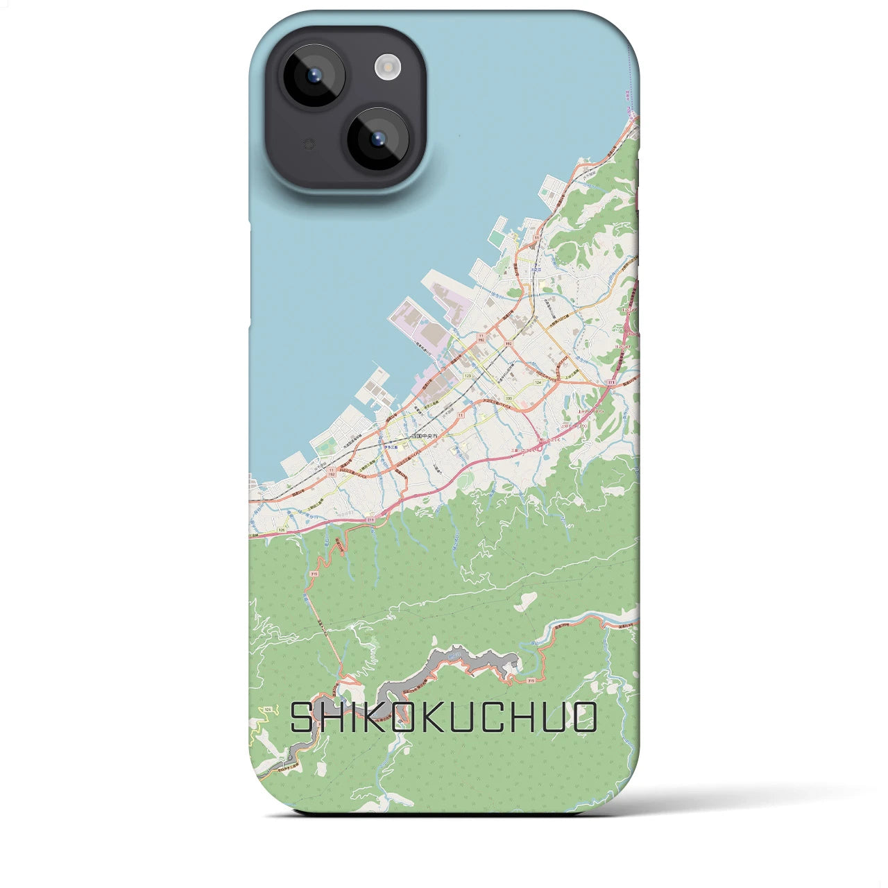 【四国中央】地図柄iPhoneケース（バックカバータイプ・ナチュラル）iPhone 14 Plus 用