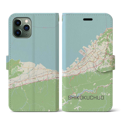 【四国中央（愛媛県）】地図柄iPhoneケース（手帳タイプ）ナチュラル・iPhone 11 Pro 用