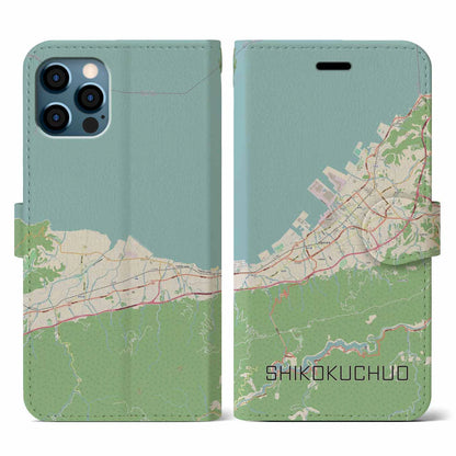 【四国中央（愛媛県）】地図柄iPhoneケース（手帳タイプ）ナチュラル・iPhone 12 / 12 Pro 用