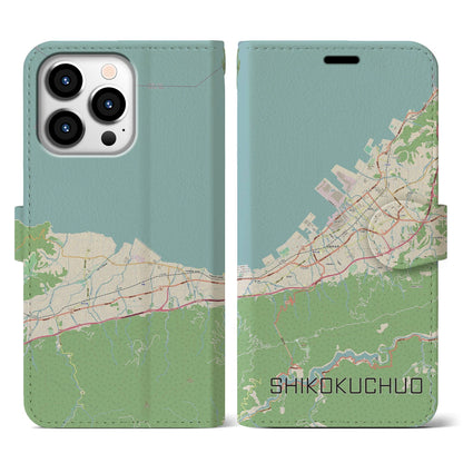 【四国中央（愛媛県）】地図柄iPhoneケース（手帳タイプ）ナチュラル・iPhone 13 Pro 用