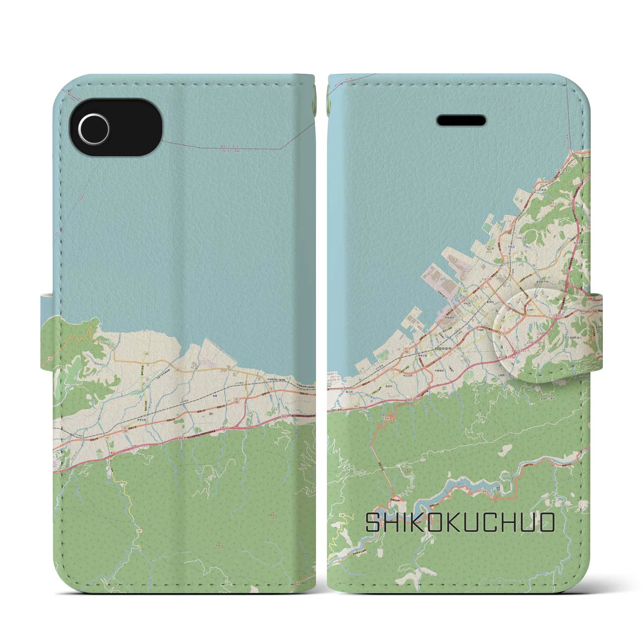 【四国中央】地図柄iPhoneケース（手帳両面タイプ・ナチュラル）iPhone SE（第3 / 第2世代） / 8 / 7 / 6s / 6 用