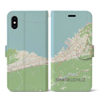 【四国中央（愛媛県）】地図柄iPhoneケース（手帳タイプ）ナチュラル・iPhone XS / X 用