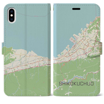 【四国中央（愛媛県）】地図柄iPhoneケース（手帳タイプ）ナチュラル・iPhone XS Max 用