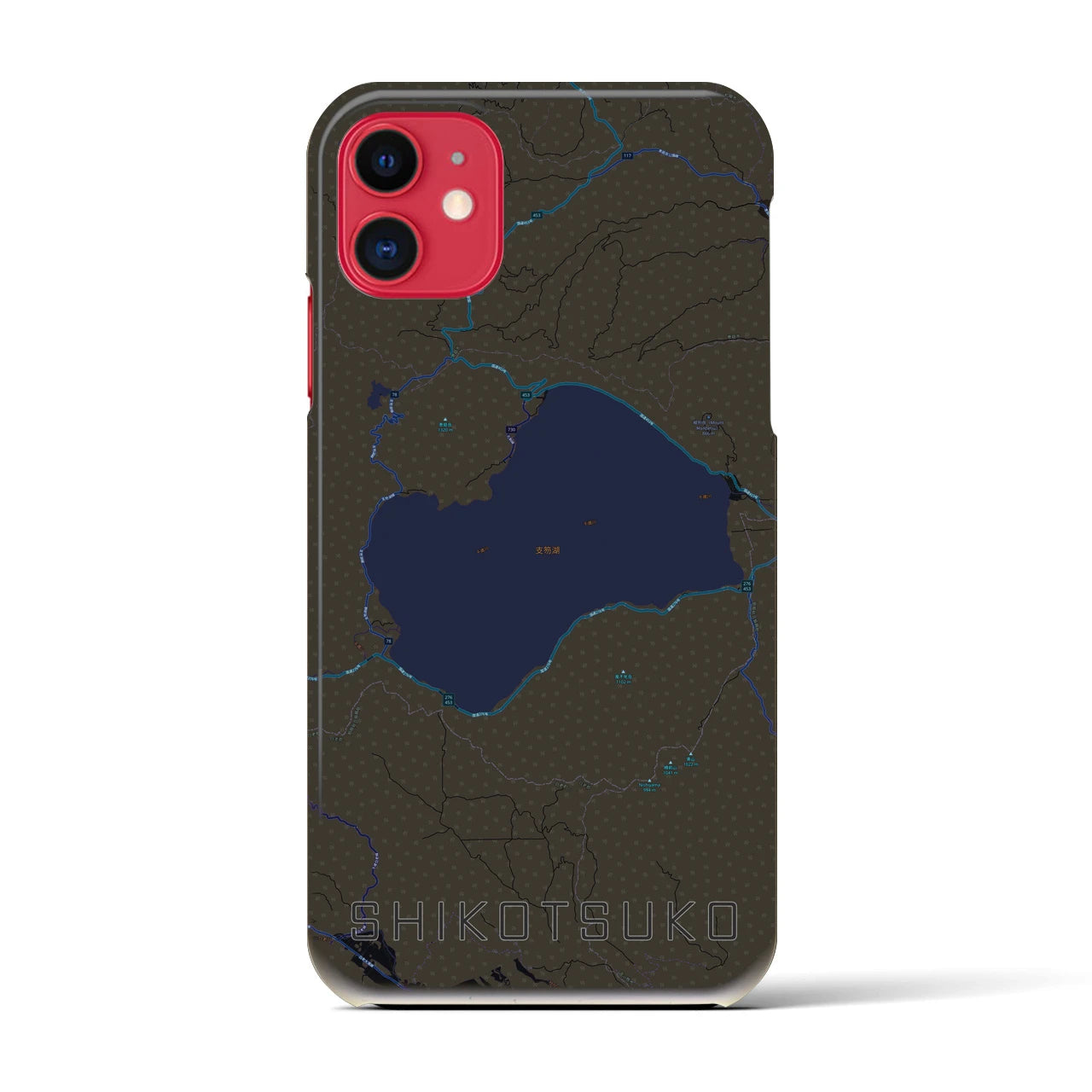 【支笏湖】地図柄iPhoneケース（バックカバータイプ・ブラック）iPhone 11 用