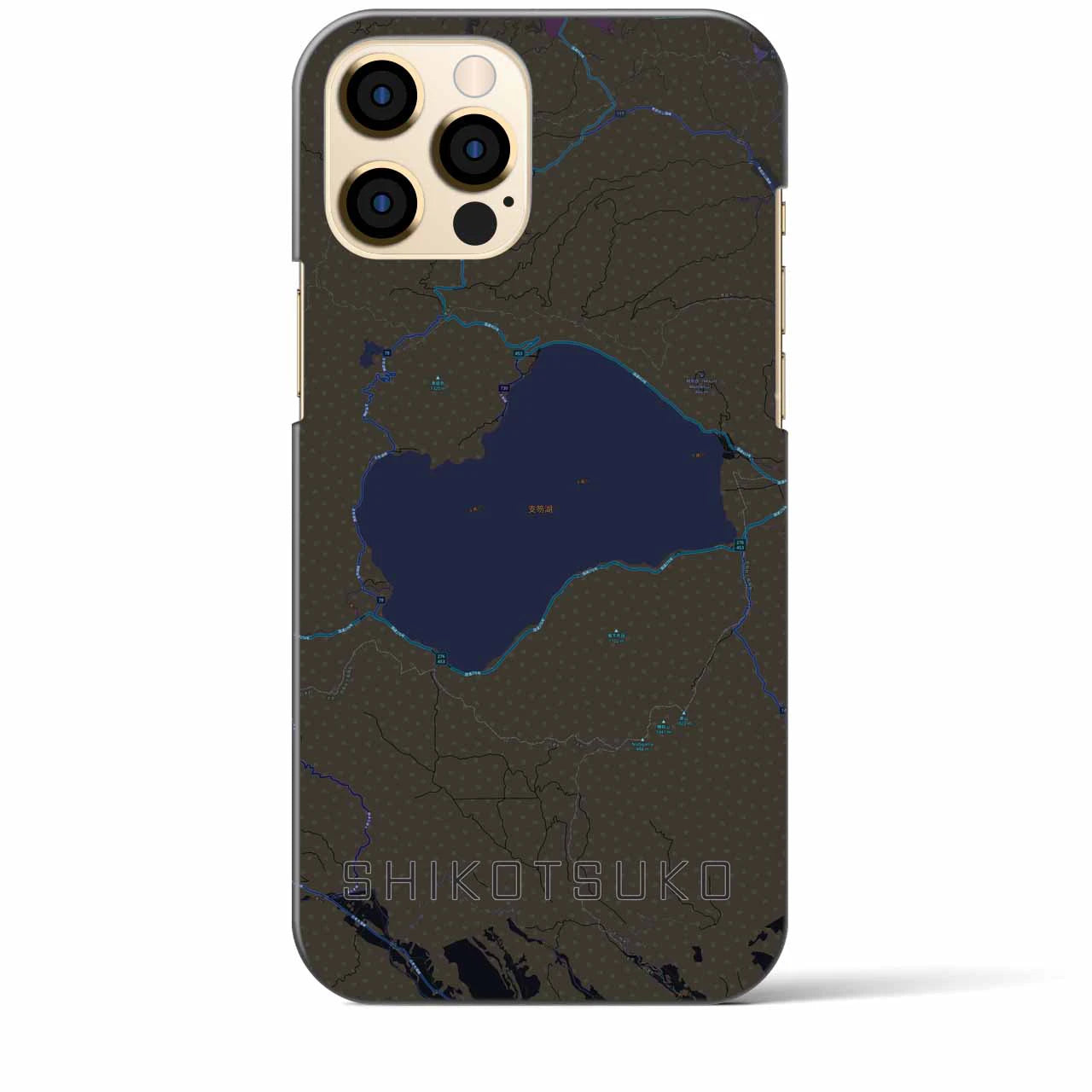 【支笏湖】地図柄iPhoneケース（バックカバータイプ・ブラック）iPhone 12 Pro Max 用