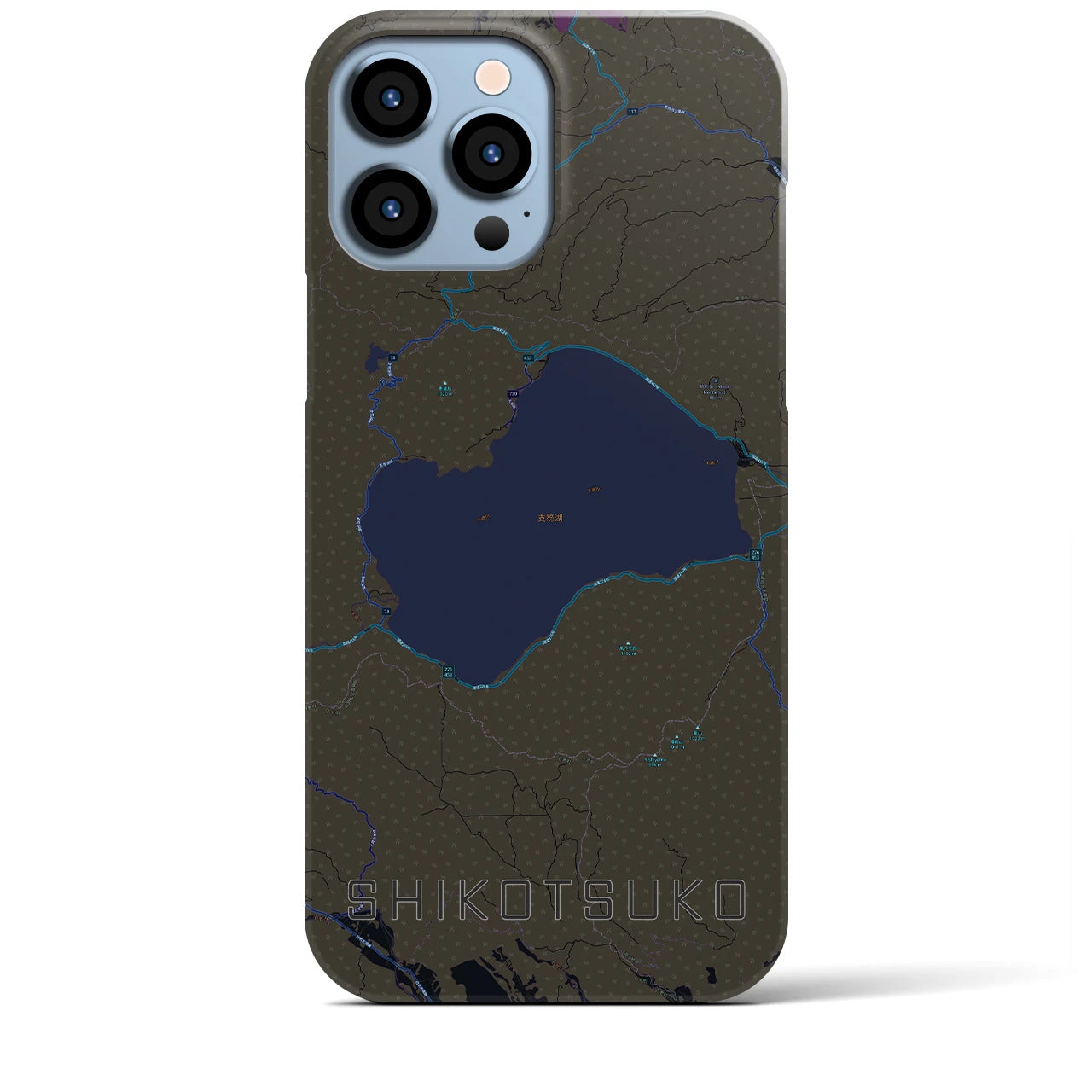 【支笏湖】地図柄iPhoneケース（バックカバータイプ・ブラック）iPhone 13 Pro Max 用