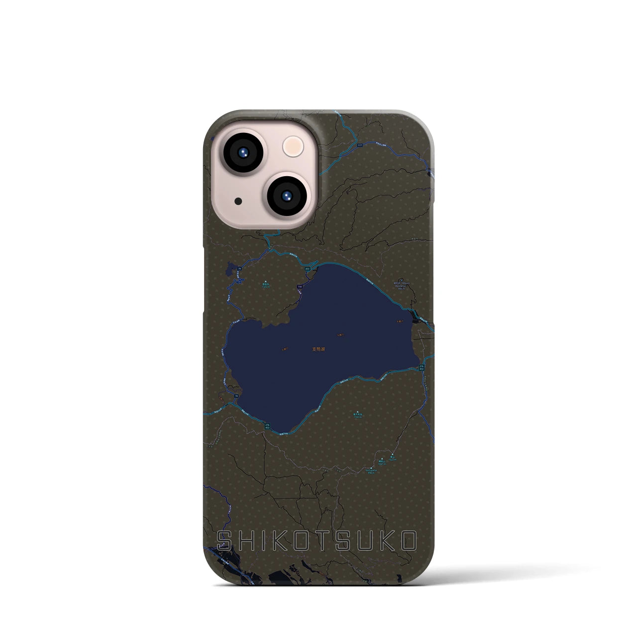 【支笏湖】地図柄iPhoneケース（バックカバータイプ・ブラック）iPhone 13 mini 用