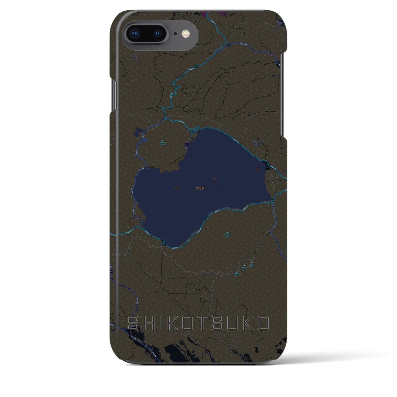 【支笏湖】地図柄iPhoneケース（バックカバータイプ・ブラック）iPhone 8Plus /7Plus / 6sPlus / 6Plus 用