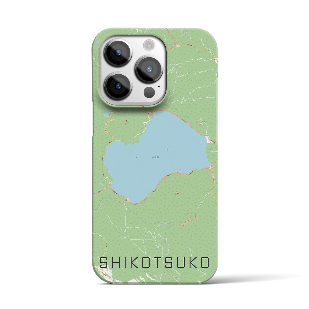 【支笏湖】地図柄iPhoneケース（バックカバータイプ・ナチュラル）iPhone 14 Pro 用