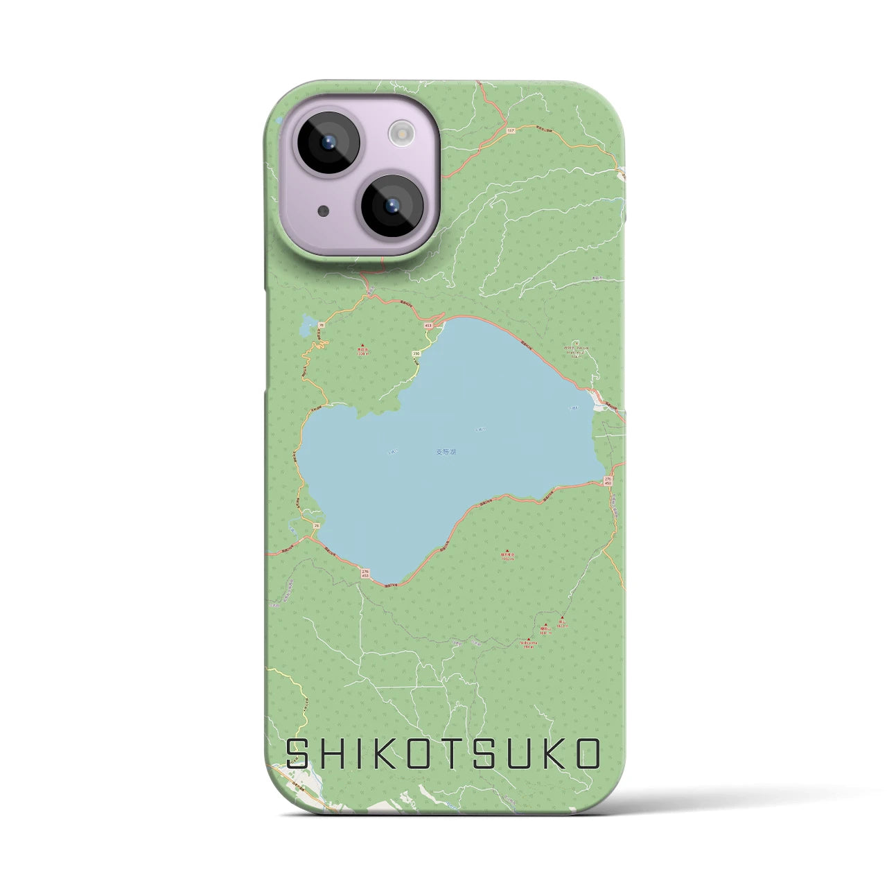 【支笏湖】地図柄iPhoneケース（バックカバータイプ・ナチュラル）iPhone 14 用