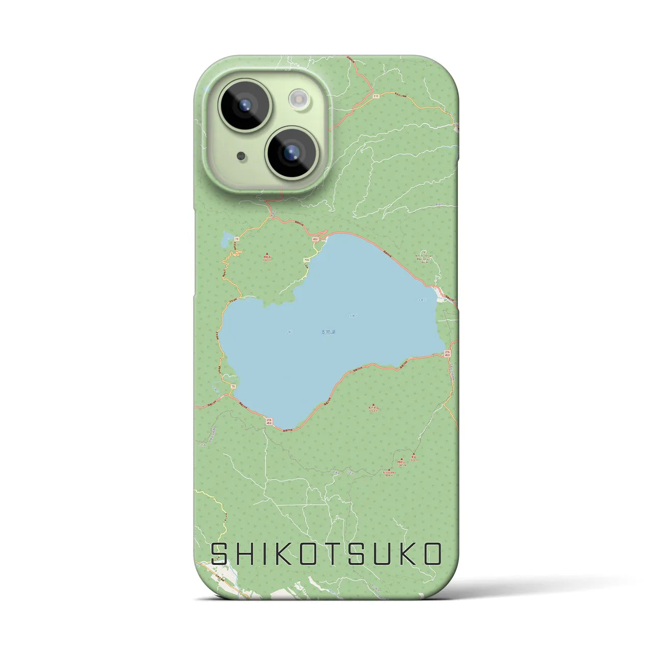 【支笏湖】地図柄iPhoneケース（バックカバータイプ・ナチュラル）iPhone 15 用