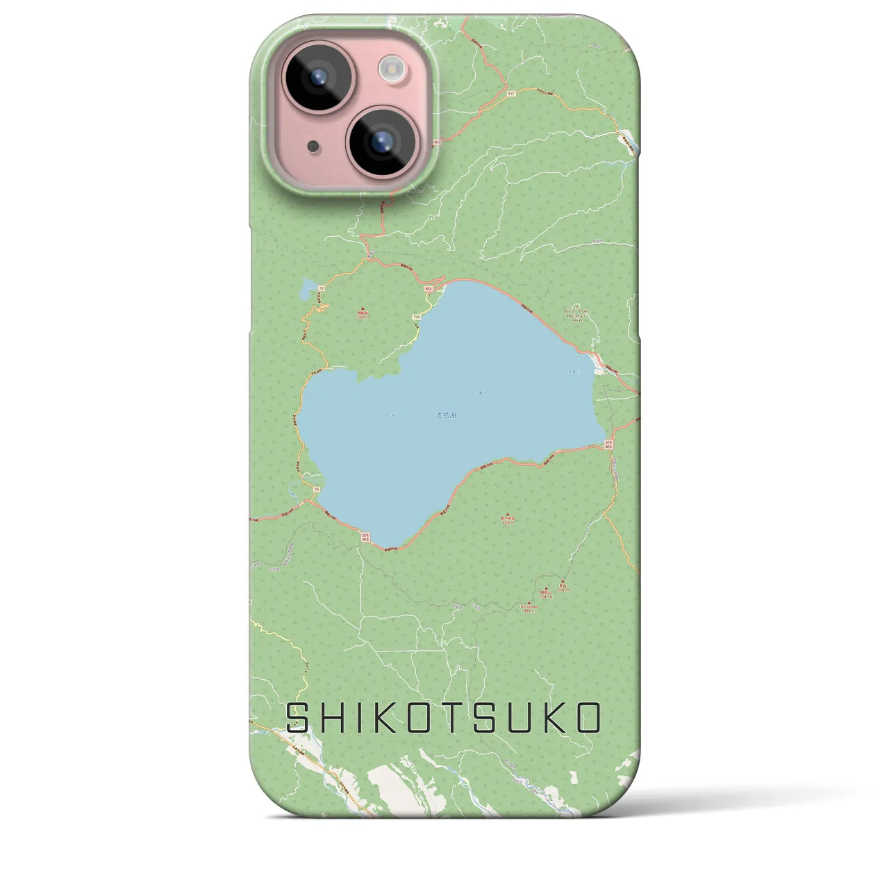 【支笏湖】地図柄iPhoneケース（バックカバータイプ・ナチュラル）iPhone 15 Plus 用