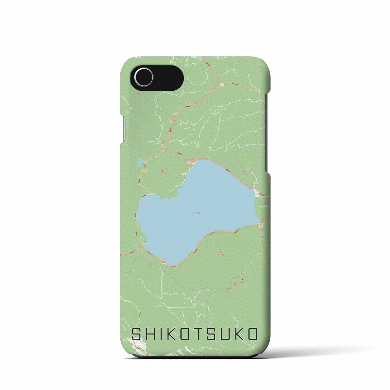 【支笏湖】地図柄iPhoneケース（バックカバータイプ・ナチュラル）iPhone SE（第3 / 第2世代） / 8 / 7 / 6s / 6 用