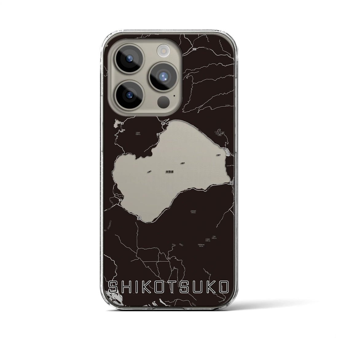 【支笏湖】地図柄iPhoneケース（クリアタイプ・モノトーン）iPhone 15 Pro 用