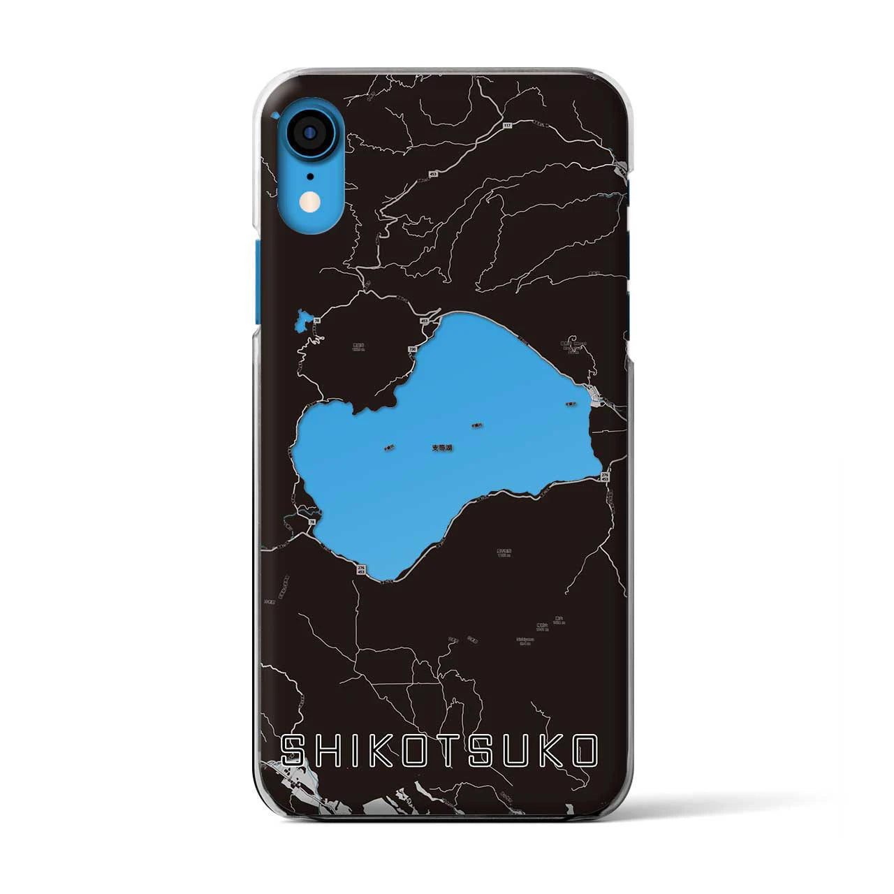 【支笏湖】地図柄iPhoneケース（クリアタイプ・モノトーン）iPhone XR 用