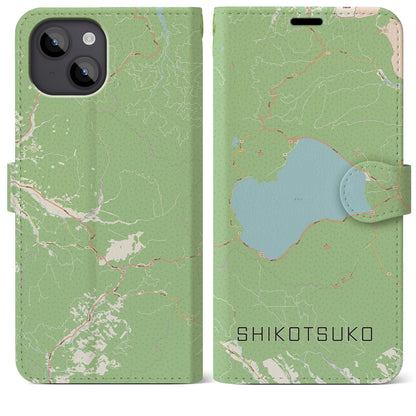 【支笏湖（北海道）】地図柄iPhoneケース（手帳タイプ）ナチュラル・iPhone 14 Plus 用