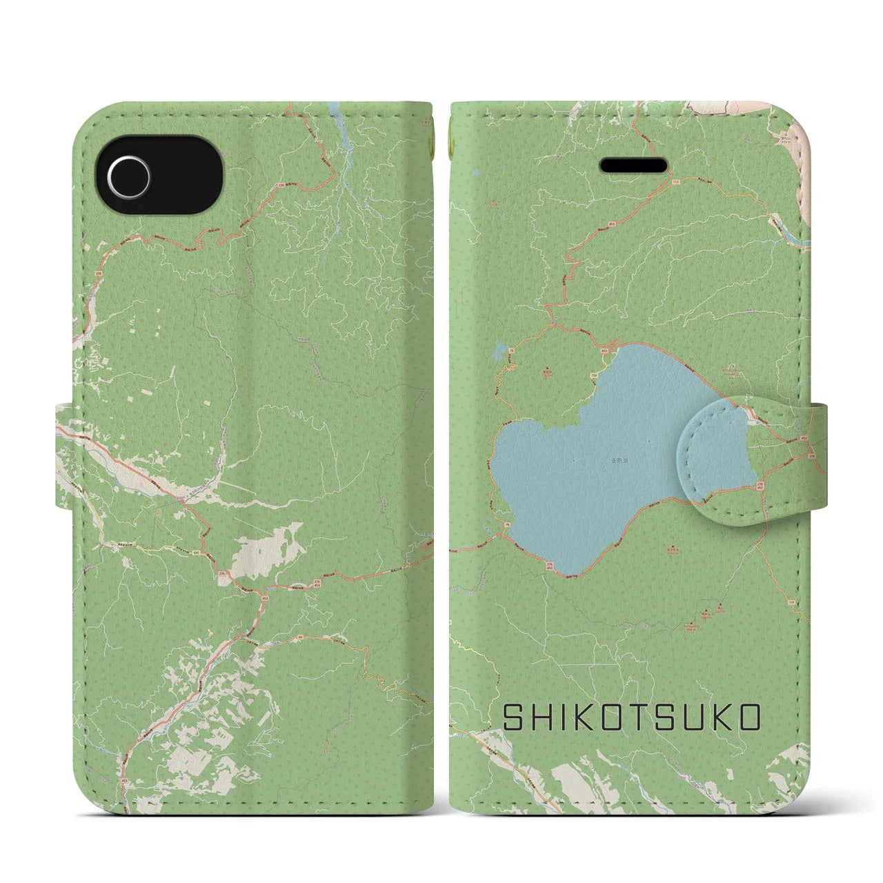 【支笏湖】地図柄iPhoneケース（手帳両面タイプ・ナチュラル）iPhone SE（第3 / 第2世代） / 8 / 7 / 6s / 6 用