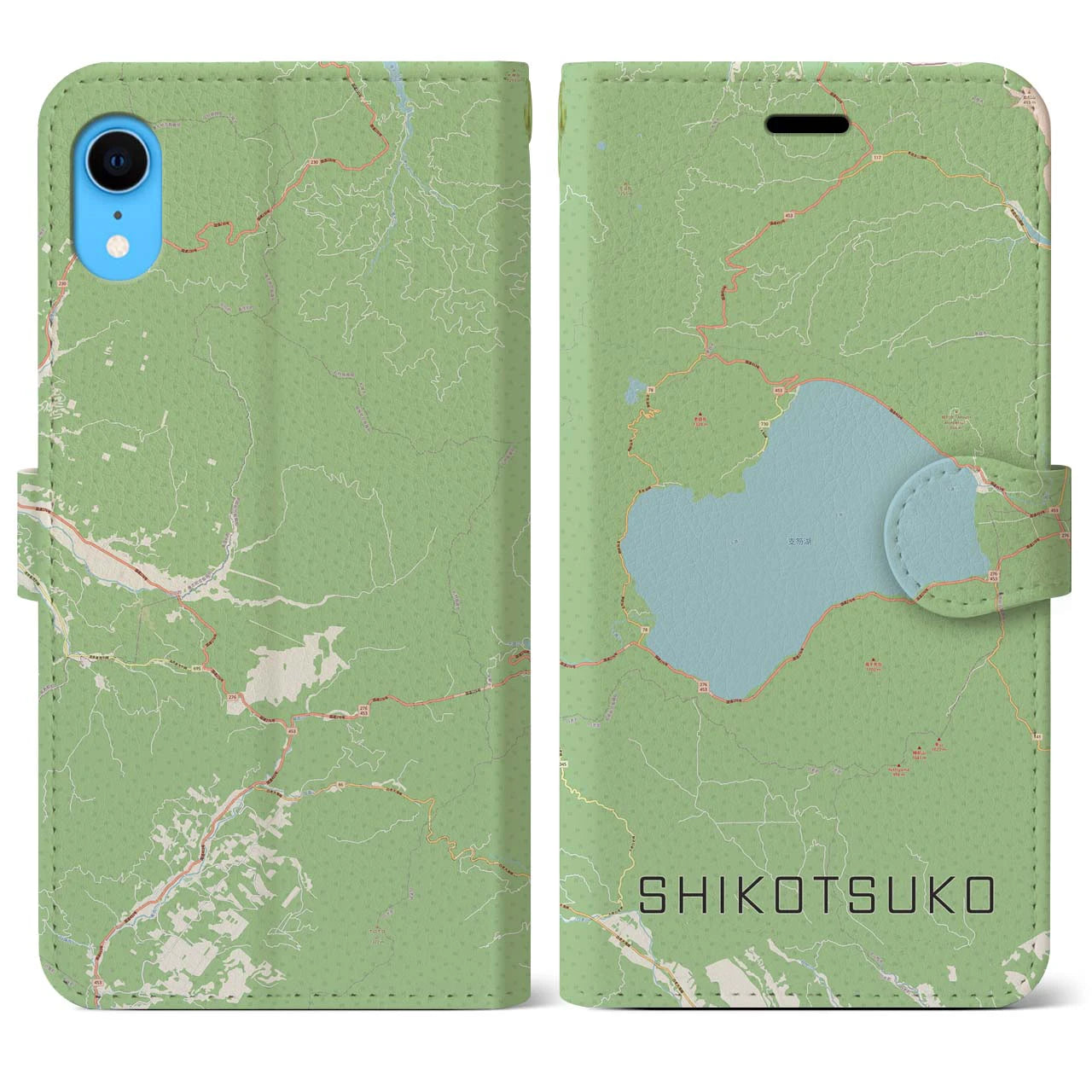 【支笏湖】地図柄iPhoneケース（手帳両面タイプ・ナチュラル）iPhone XR 用