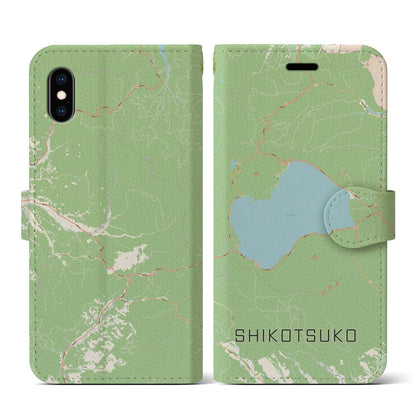 【支笏湖（北海道）】地図柄iPhoneケース（手帳タイプ）ナチュラル・iPhone XS / X 用