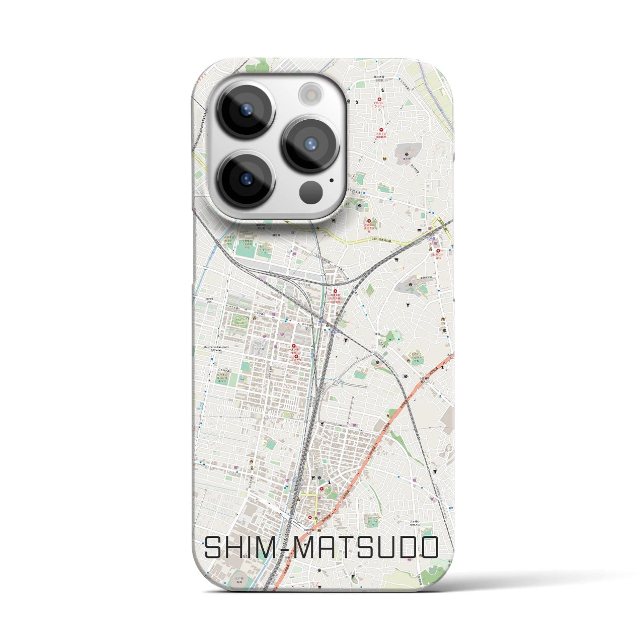 【新松戸】地図柄iPhoneケース（バックカバータイプ・ナチュラル）iPhone 14 Pro 用