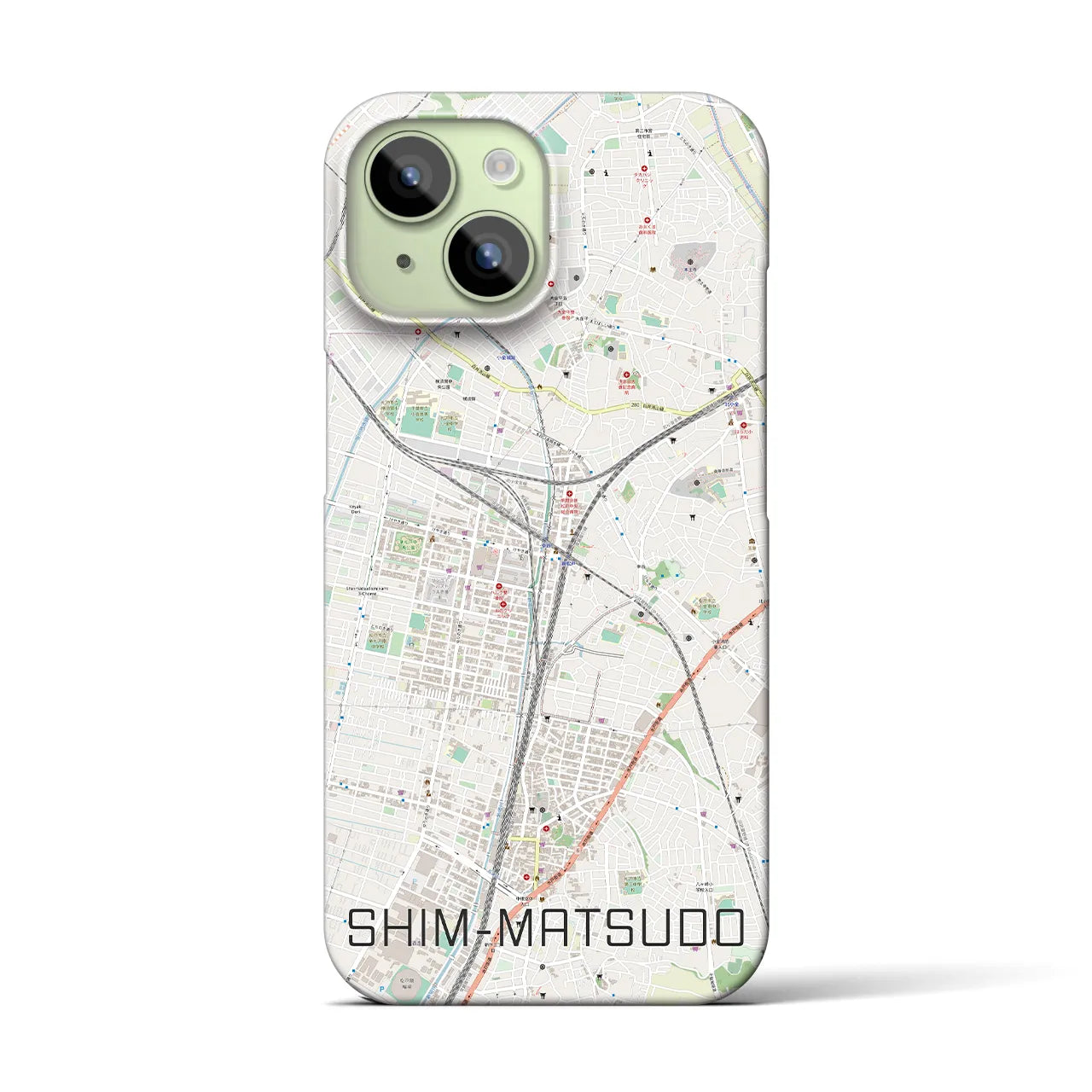 【新松戸】地図柄iPhoneケース（バックカバータイプ・ナチュラル）iPhone 15 用