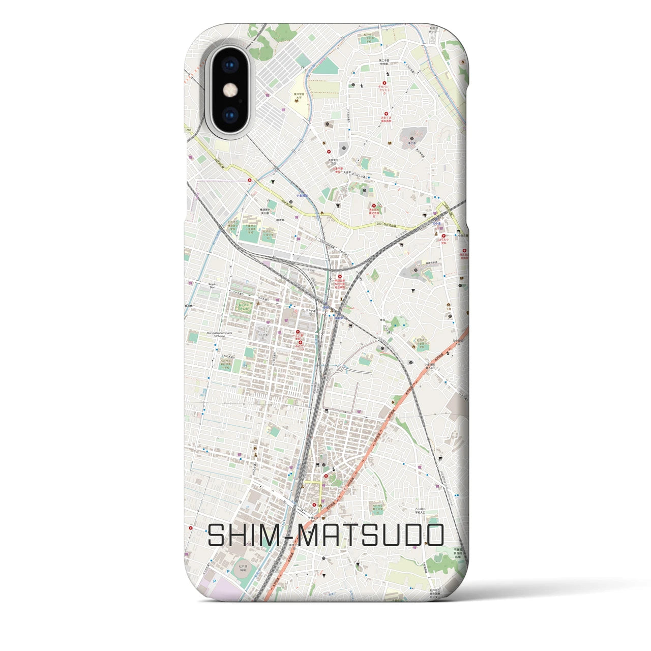 【新松戸】地図柄iPhoneケース（バックカバータイプ・ナチュラル）iPhone XS Max 用