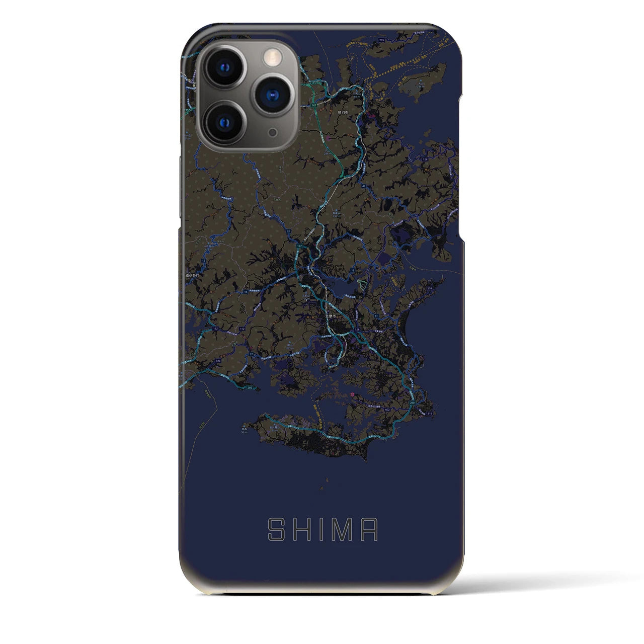 【志摩】地図柄iPhoneケース（バックカバータイプ・ブラック）iPhone 11 Pro Max 用