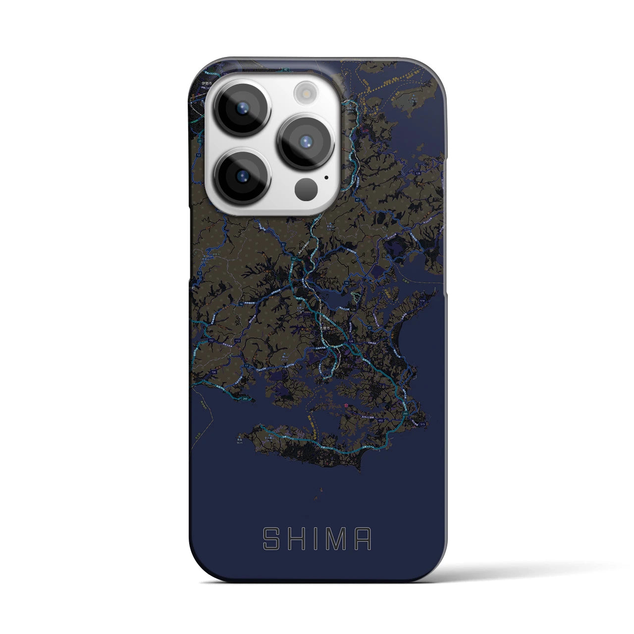 【志摩】地図柄iPhoneケース（バックカバータイプ・ブラック）iPhone 14 Pro 用
